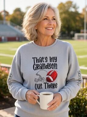 That's My Grandson Football Graphic Sweatshirt Light Blue Gray Size Large EUC
